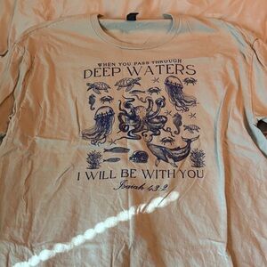 Gildan Beige Graphic Tee with Blue Print